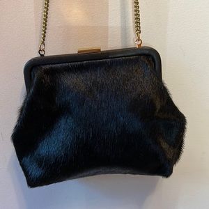 Clare V Flore Clutch in Black Hair-on Cow Leather